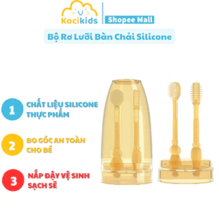 Set rơ lưỡi và bàn chải đánh răng silicon kèm cốc đựng dành cho bé sơ sinh