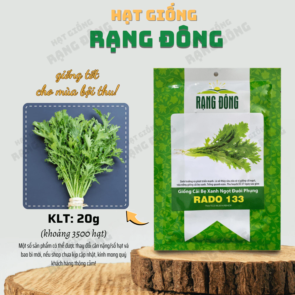 Hạt giống Cải Đuôi Phụng Rado 133 (20g~3500 hạt) trồng quanh năm, sinh trưởng tốt, nhanh thu hoach - Hạt giống Rạng Đông