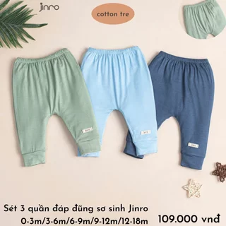 [Jinro] Set 3 quần sơ sinh đáp đũng Jinro chất cotton sợi tre mềm mại bé trai bé gái SQJR132