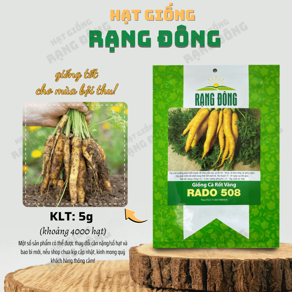 Hạt giống Cà Rốt Vàng Rado 508 (5g~4000 hạt) giàu dinh dưỡng, sinh trưởng khỏe, nảy mầm tốt - Hạt giống Rạng Đông