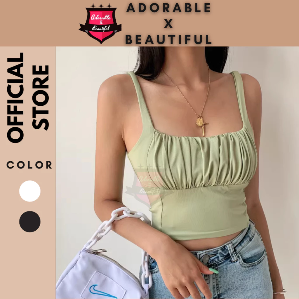 [Có Sẵn] Áo Hai Dây Trơn Bản To Nhún Ngực Basic, Áo 2 Dây Croptop Hot Trend Ulzzang Mềm Mại Nữ Tính [AdorablexBeautiful]