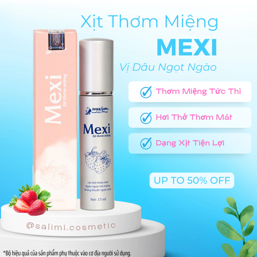 Xịt Thơm Miệng MEXI DÂU TÂY - Hơi Thở Thơm Mát, Hết Hôi Miệng, Phòng Ngừa Viêm Lợi & Chân Răng | Dung Tích 15ml