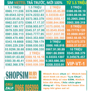 Sim đẹp Viettel 09 Trả trước - Chọn số - Nghe gọi, 4G - Sim mới 100%, Gói cước Tomato và nhiều gói 4G đi kèm.