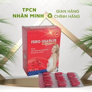 (Sắt) -Viên uống FERO USAPLUS. Hộp 60 viên. Bổ sung sắt, vitamin, hỗ trợ giảm thiếu máu do thiếu sắt.