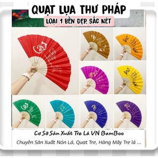 (Được chọn màu - Loại Đẹp) Quạt xếp Vải lụa Chữ Thư pháp quạt cầm tay Truyền Thống Việt Nam , quạt vải loại 1 bền đẹp