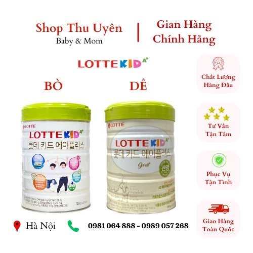 Sữa LOTTE KID A+ Bò/Dê Lon 760g Nội Địa Hàn Quốc Nhập Khẩu Chính Ngạch Có Tem Phụ