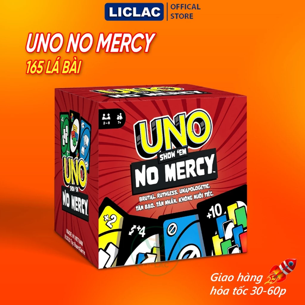 Bài UNO NO MERCY 165 lá phiên bản UNO +10 luật chơi hấp dẫn khắc nghiệt,Trò chơi Board Game giải trí