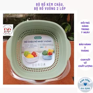 Bộ rổ kèm chậu,bộ rổ vuông 2 lớp cao cấp rửa rau,củ,quả,nhựa Việt Nhật