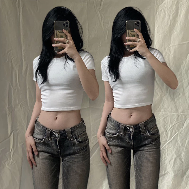 [ACT] Áo Croptop thun trơn cotton basic ôm body tay ngắn basic