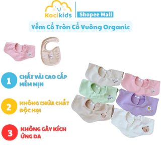 Yếm cổ tròn - cổ vuông Organic Monona Thêu họa tiết có cúc bấm điều chỉnh size, chất liệu mềm mại