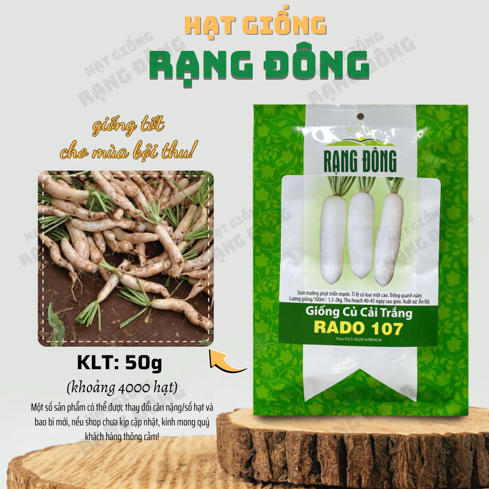 Hạt giống Củ Cải Trắng Rado 107 (50g~4000 hạt) dễ trồng, củ to mập, kháng sâu bệnh - Hạt giống Rạng Đông