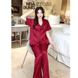 <A52>Pijama dài tay ngắn lụa gấm xước cao cấp freesize đến 70kg Nhã Dung Store