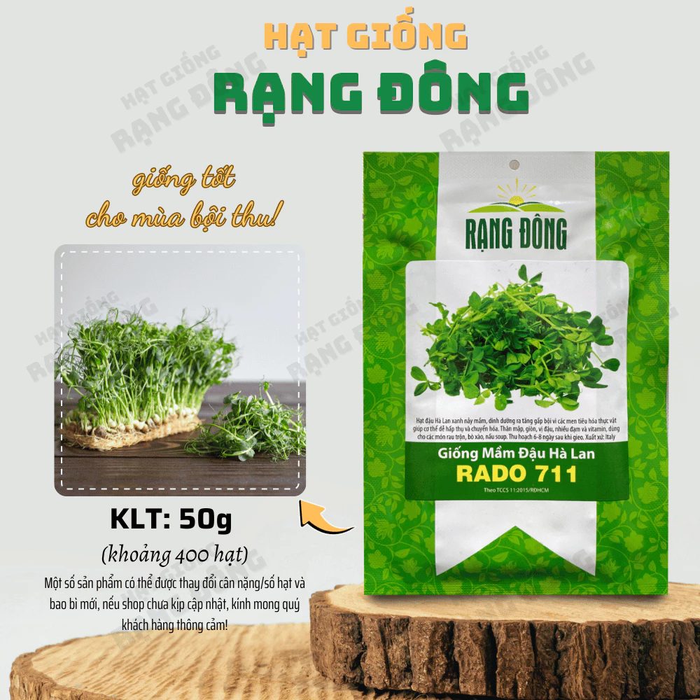 Hạt giống Mầm Đậu Hà Lan Rado 711 (50g~400 hạt) giòn ngọt, nhanh thu hoạch, giàu dinh dưỡng - Hạt giống Rạng Đông