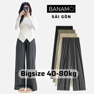 Quần ống rộng nữ bigsize Banamo Sài Gòn quần gió nhăn cạp chun co giãn 992