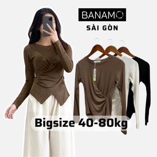 Áo thun nữ bigsize Banamo Sài Gòn áo thun trơn dài tay nhúm eo vạt chéo 3113