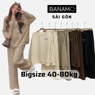 Set nữ bigsize Banamo Sài Gòn bộ áo nỉ tăm cổ tròn kèm quần culottes 193