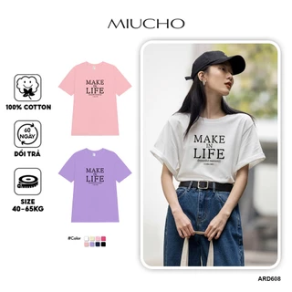 Áo thun nữ form vừa regular ARD608 Miucho cotton cổ tròn in typography