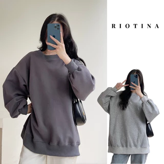 Áo sweater nỉ hàn nữ RIOTINA form rộng cổ tròn mền mịn siêu ấm, áo thu đông unisex dáng rộng phong cách Hàn Quốc A002