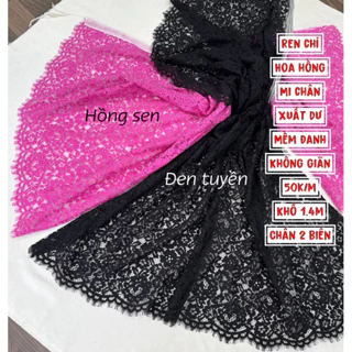 Vải Ren Hoa Đen , dài 3m ren chỉ Hoa Hồng  , may Váy , Áo dài , sợi Bền Đanh-chất lượng Hàn Quốc