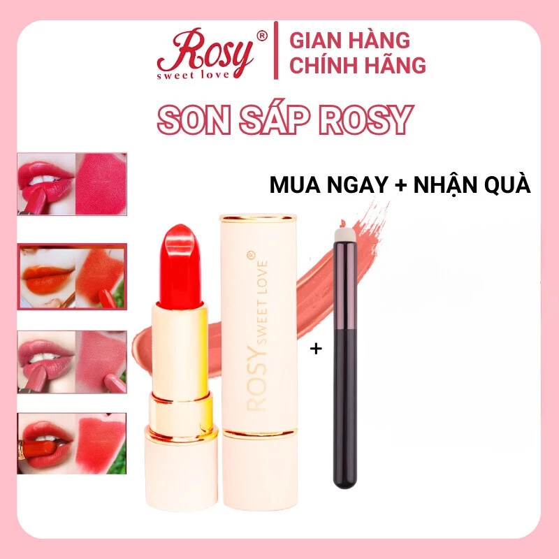 [Tặng Kèm Cọ Tán Son] Son Sáp Lì Rosy Sweet Love Không Chì, Son Lì Không Trôi, An Toàn Cho Mẹ Bầu, Mịn Môi