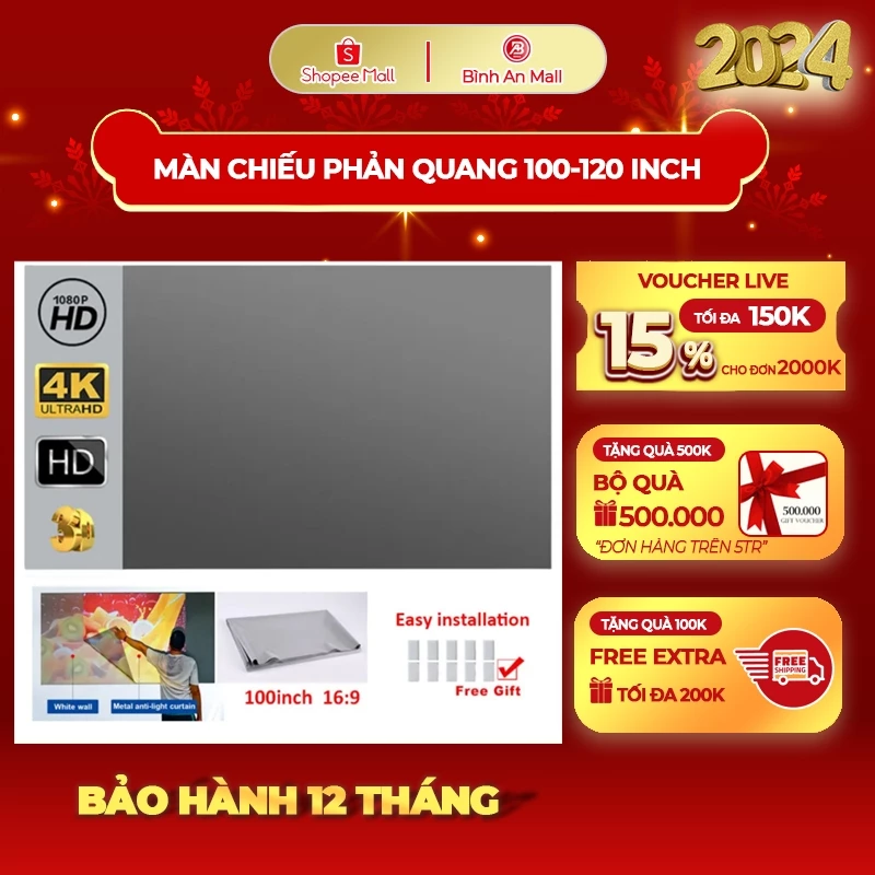 Màn hình chiếu phản quang dán tường chính hãng KAW 100 inch, 120 inch