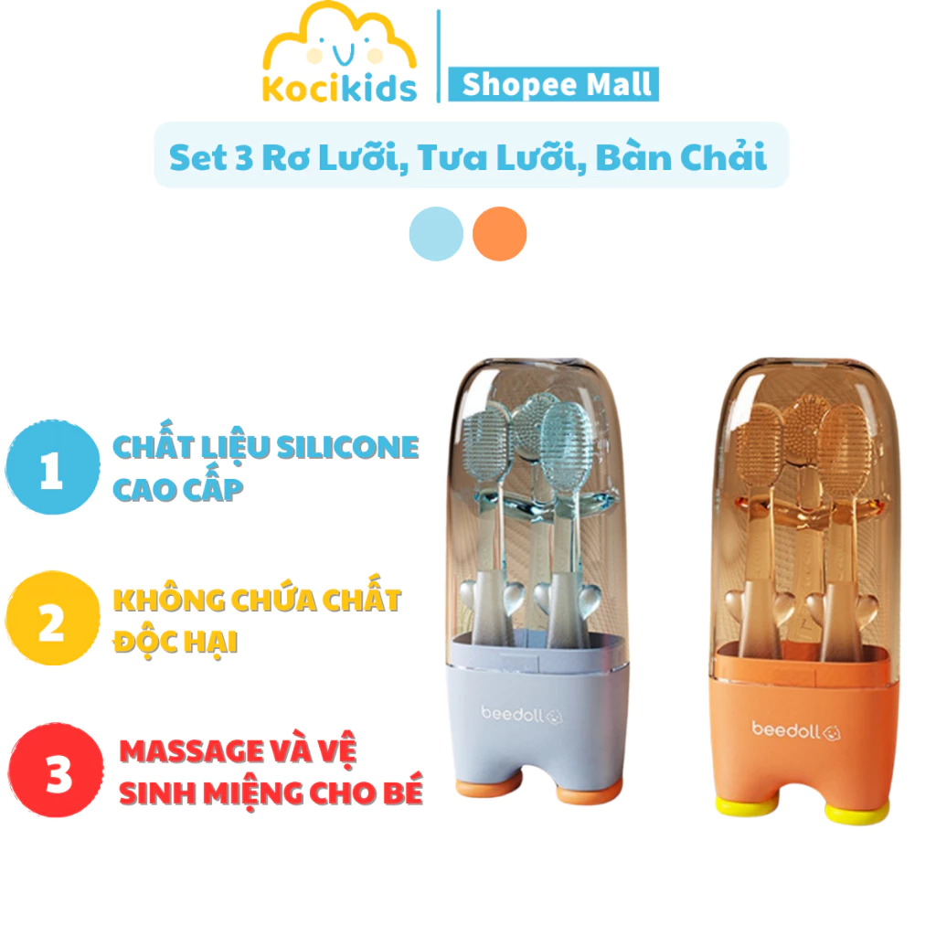 Set 3 Rơ Lưỡi, Tưa Lưỡi Và Bàn Chải Silicone Bee Doll Phát Triển Răng Nướu Cho Bé Từ 0-18m Mềm Mại