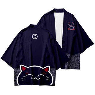(Có sẵn) Áo khoác kimono haori happi xanh in Gấu Kumamon