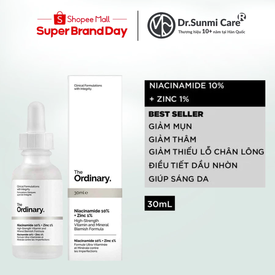 Tinh chất ngừa mụn thâm The Ordinary Niacinamide 10% + Zinc 1%