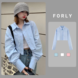 Áo sơ mi tay dài dáng ngắn Forlyoffical sơ mi trơn croptop cổ đức thời trang Hàn Quốc FG046