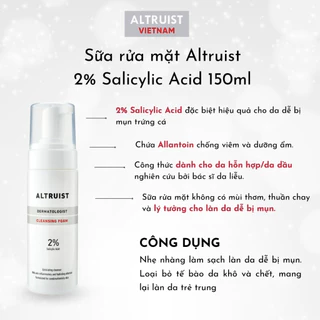 Sữa rửa mặt Làm Sạch, Ngăn Ngừa Mụn dành cho da dầu mụn Altruist 2% BHA 150ml