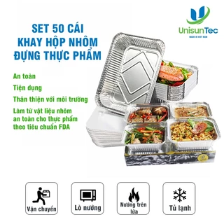 50 Khay hộp nhôm đựng thực phẩm kèm nắp nhựa đủ kích thước