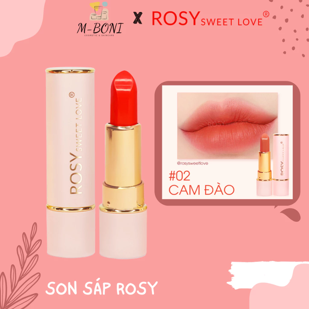 [CAM ĐÀO] Son sáp lì Rosy không chì, an toàn cho mẹ bầu, giữ màu 3-4h, dưỡng mềm giảm thâm môi