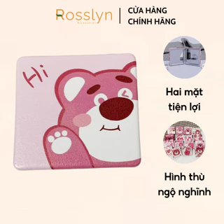 Gương Trang Điểm Mini Gấp Gọn Họa Tiết Gấu Dâu Hình Vuông Cute Rosslyn Cosmetic QT122