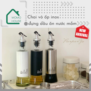 Chai Thuỷ Tinh Vỏ Ốp Inox Đựng Dầu Ăn Nước Mắm Xì Dầu, Lọ Thuỷ Tinh Chiết Dầu Ăn Nước Mắm Bọc Vỏ Inox Cao Cấp