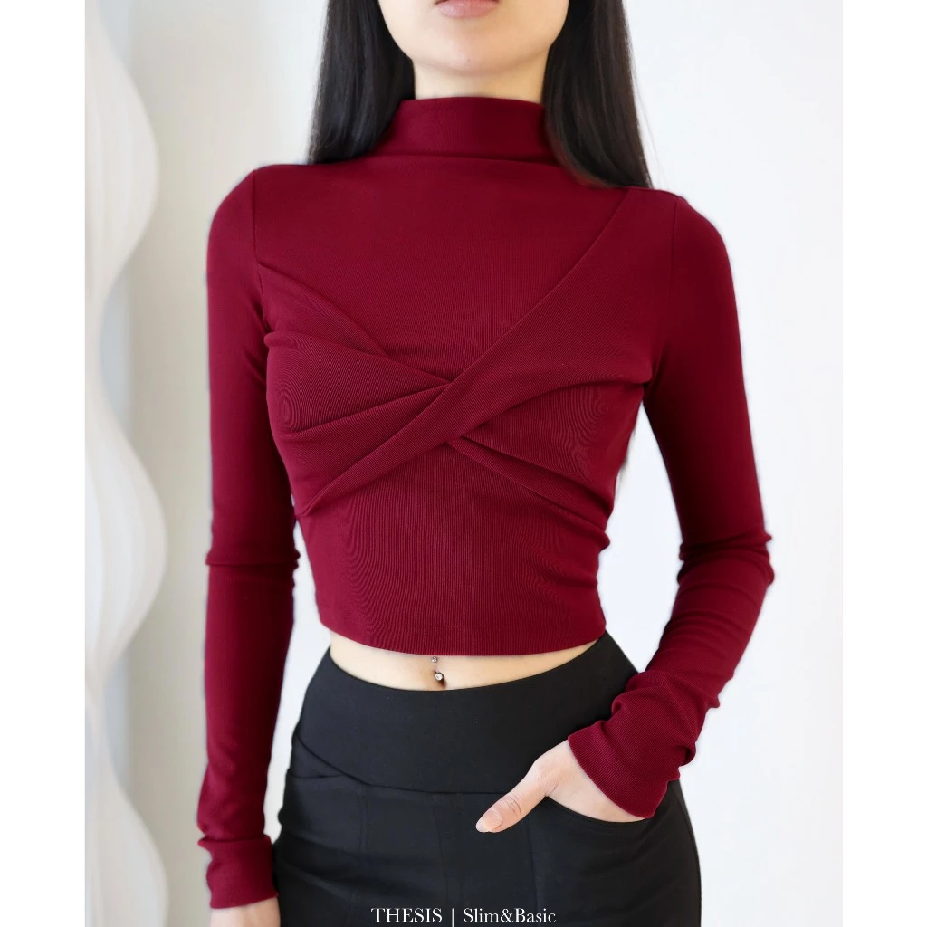 Áo Cổ Leo Xoắn Ngực - Áo croptop ôm body dài tay THESIS