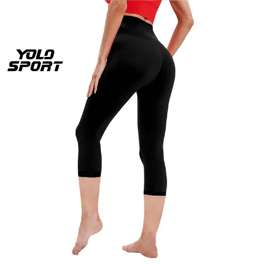 Quần Legging Nữ Lửng Qua Gối Cạp Cao Ôm Tôn Dáng Vải Thun Lạnh Poly co giãn 4 chiều Dày Dặn Đẹp Thoáng mát YOLO SPORT