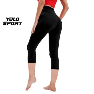 Quần Legging Nữ Lửng Qua Gối Cạp Cao Ôm Tôn Dáng Vải Thun Lạnh Poly co giãn 4 chiều Dày Dặn Đẹp Thoáng mát YOLO SPORT