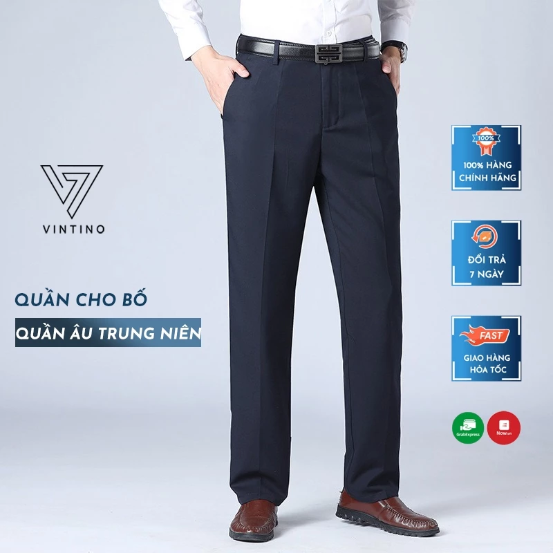 Quần trung niên cho bố quần âu nam trung tuổi ống xuông rộng công sở vải co giãn có size lớn VINTINO