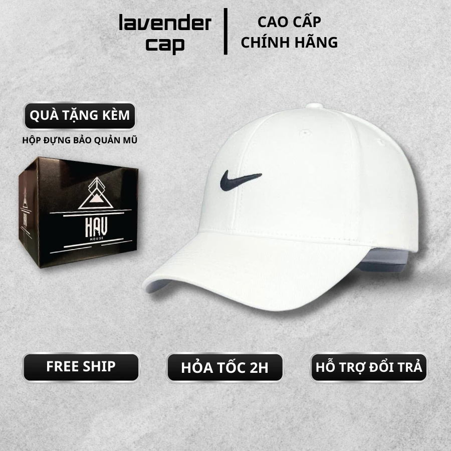 Nón kết Mũ lưỡi trai Nike trắng logo thêu đen dành cho nam nữ Free size