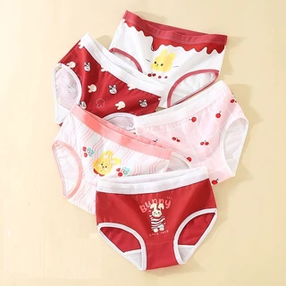 [T30 New] Set 4 quần chip bé gái cotton thông hơi màu đỏ, quần lót tam giác bé gái 10-45kg