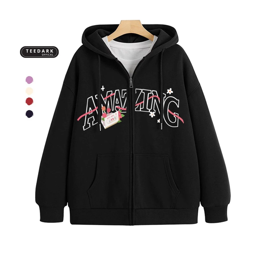 Áo Hoodie Zip Unisex TEEDARK Mã Amazing Chất Nỉ Mịn Mũ 2 Lớp Dày Dặn, Ấm Áp