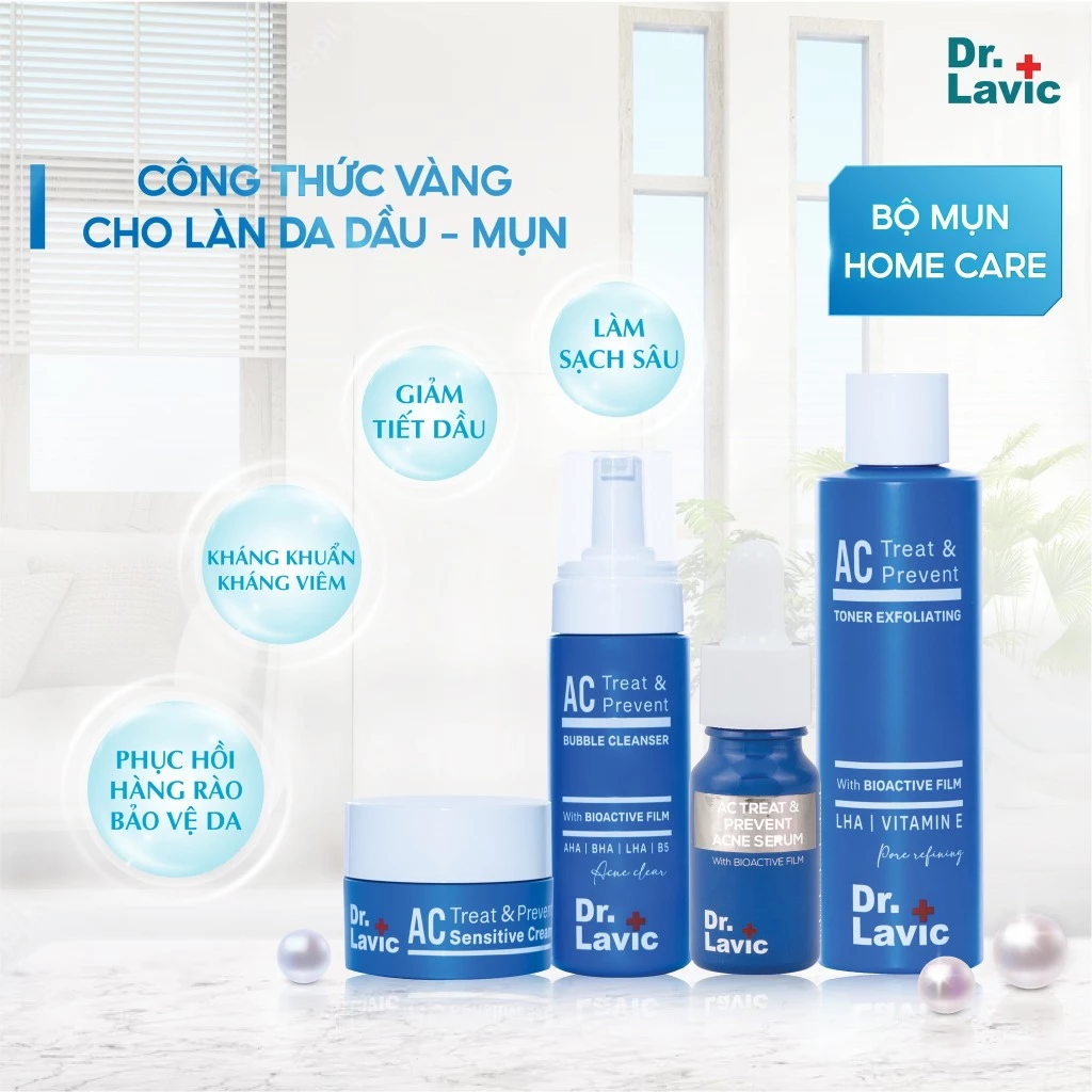 Bộ 4 sản phẩm ngừa mụn Dr.Lavic Acne Home Care kiểm soát dầu sử dụng tại nhà DR961