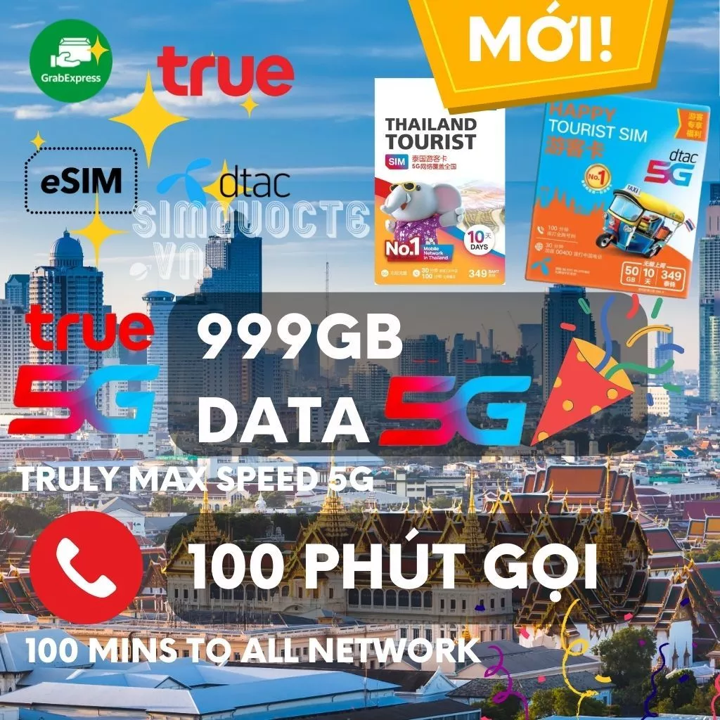 [SIM 5G] [HOẢ TỐC TỪ HCM] SIM DU LỊCH THÁI LAN 999GB TỐC ĐỘ CAO 10 NGÀY MẠNG AIS-DTAC-TRUEMOVE