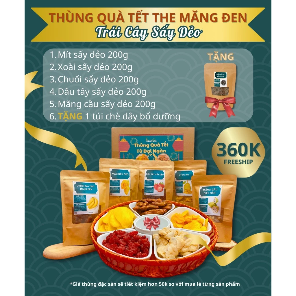 Thùng Quà Tết Đặc Sản The Măng Đen 5 Vị Trái Cây - Hạt 1kg