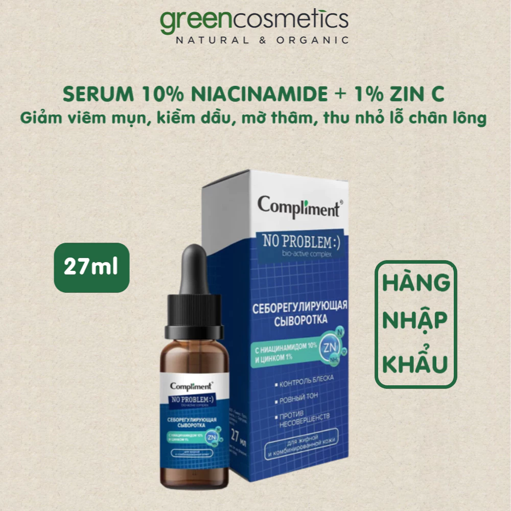 Serum Compliment No Problem 10% Niacinamide và 1% Zin C giúp giảm viêm, sưng do mụn, kiềm dầu, đều màu da 27ml