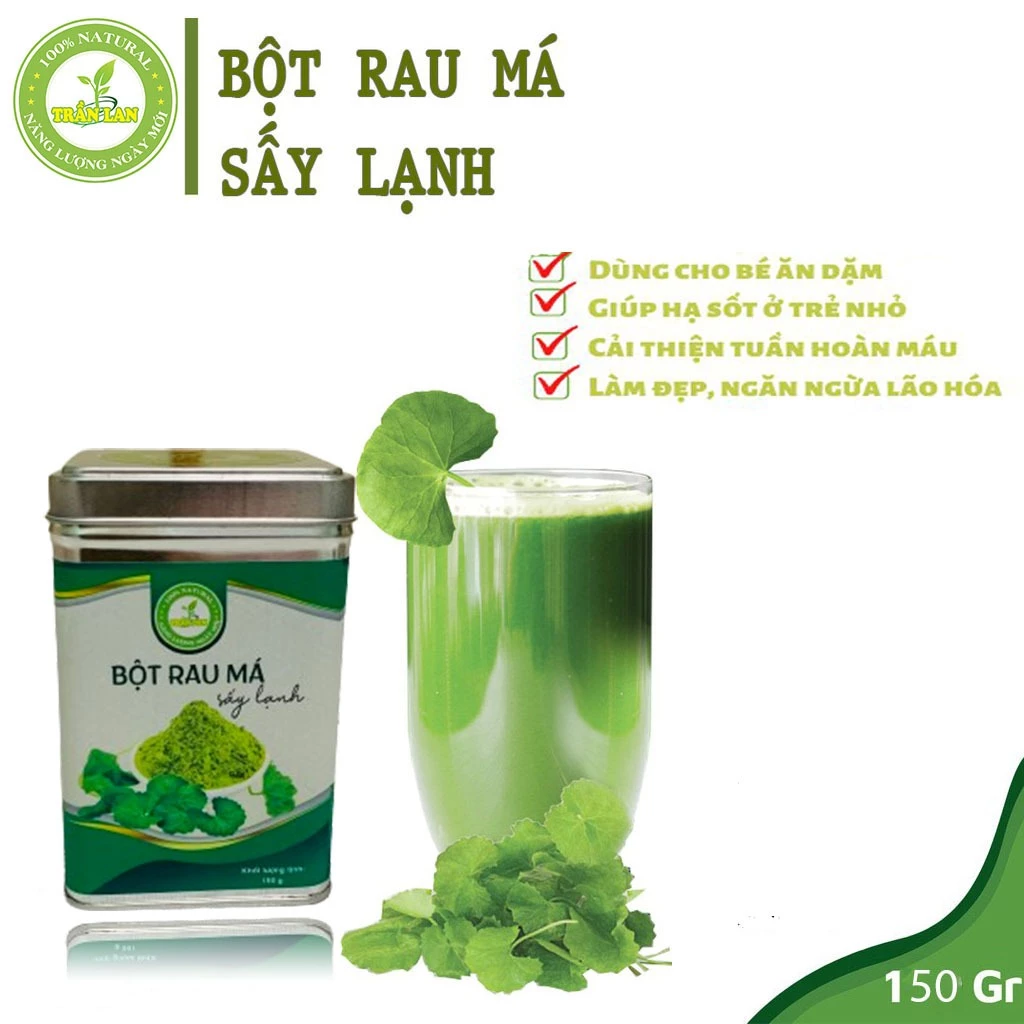 Bột rau má sấy lạnh nguyên chất Organic Giúp Đẹp Da Thanh Nhiệt Detox Hỗ Trợ Tiêu Hóa [Hộp 150gr]