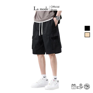 Quần Short Kaki Lửng Túi Hộp Nam Nữ Thun Đen Unisex - La mode