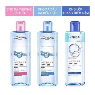 Nước tẩy trang và làm sạch sâu 3-in-1 L'Oreal Paris Micellar Water 400ml 95ml cho mọi loại da