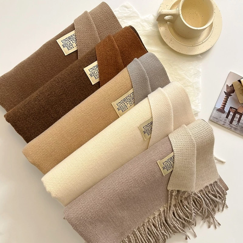 Khăn Choàng Cổ Len Cashmere Dày Ấm 2 Mặt 2 Màu Mềm Mại Màu Trung Tính Phong Cách Hàn Quốc Cho Nam Và Nữ