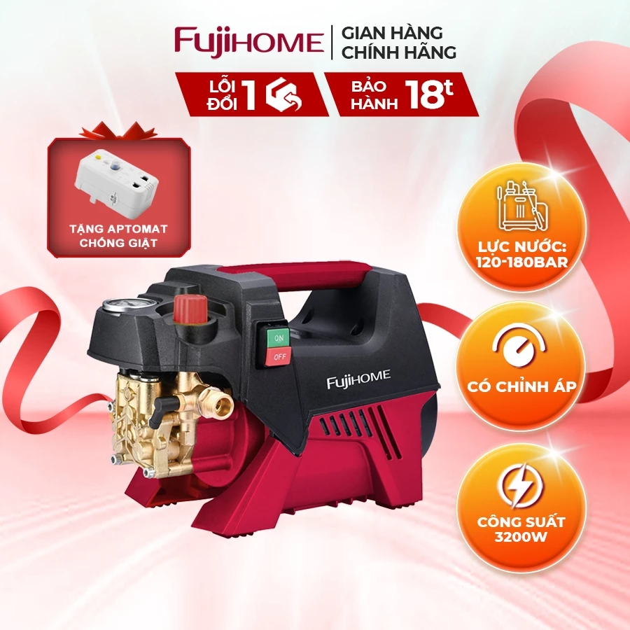 Máy rửa xe FUJIHOME PWX5B cảm ứng từ - Có điều chỉnh áp lực nước đầu ra - Tặng Aptomat chống giật